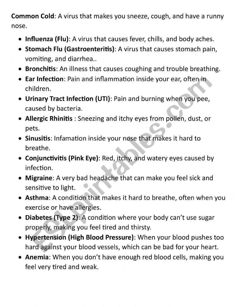 Illnesses vocabulary  worksheet