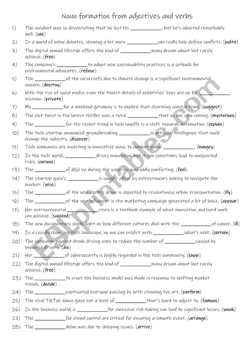 B1+-C1 Noun formation from adjectives and verbs - 1