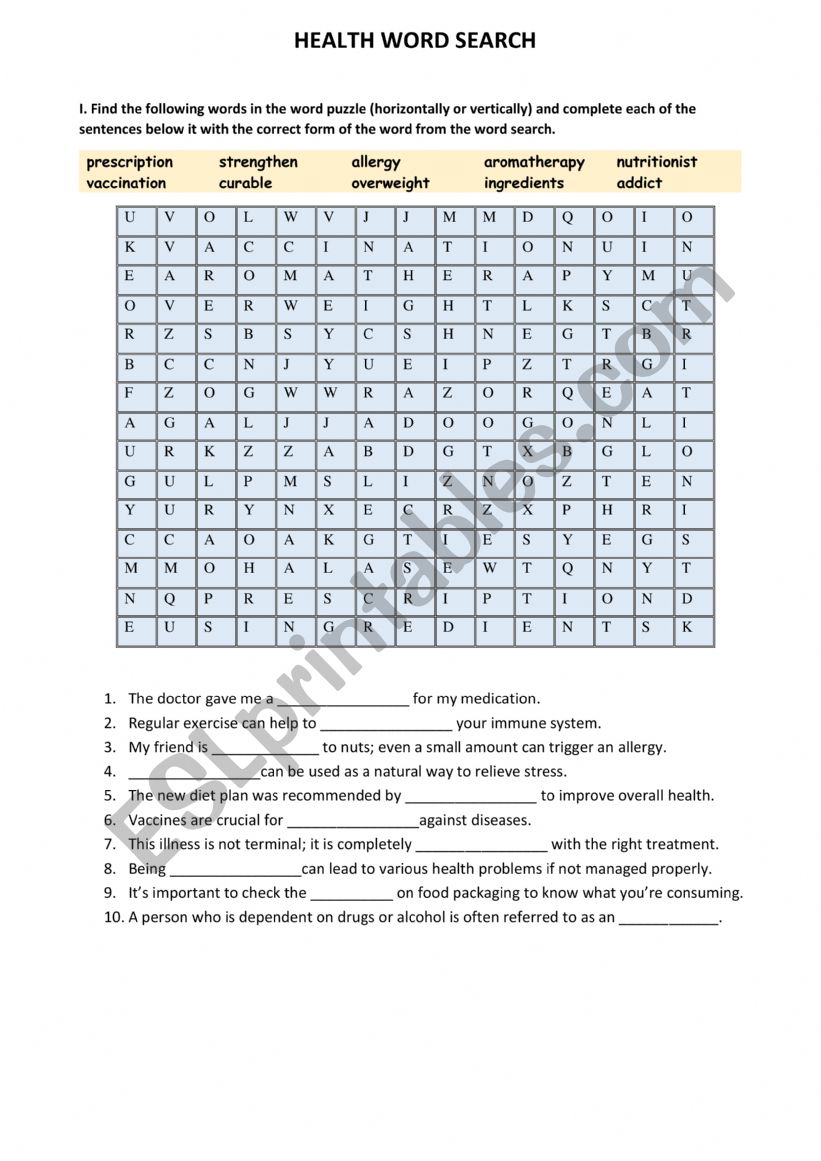 HEALTH worksheet