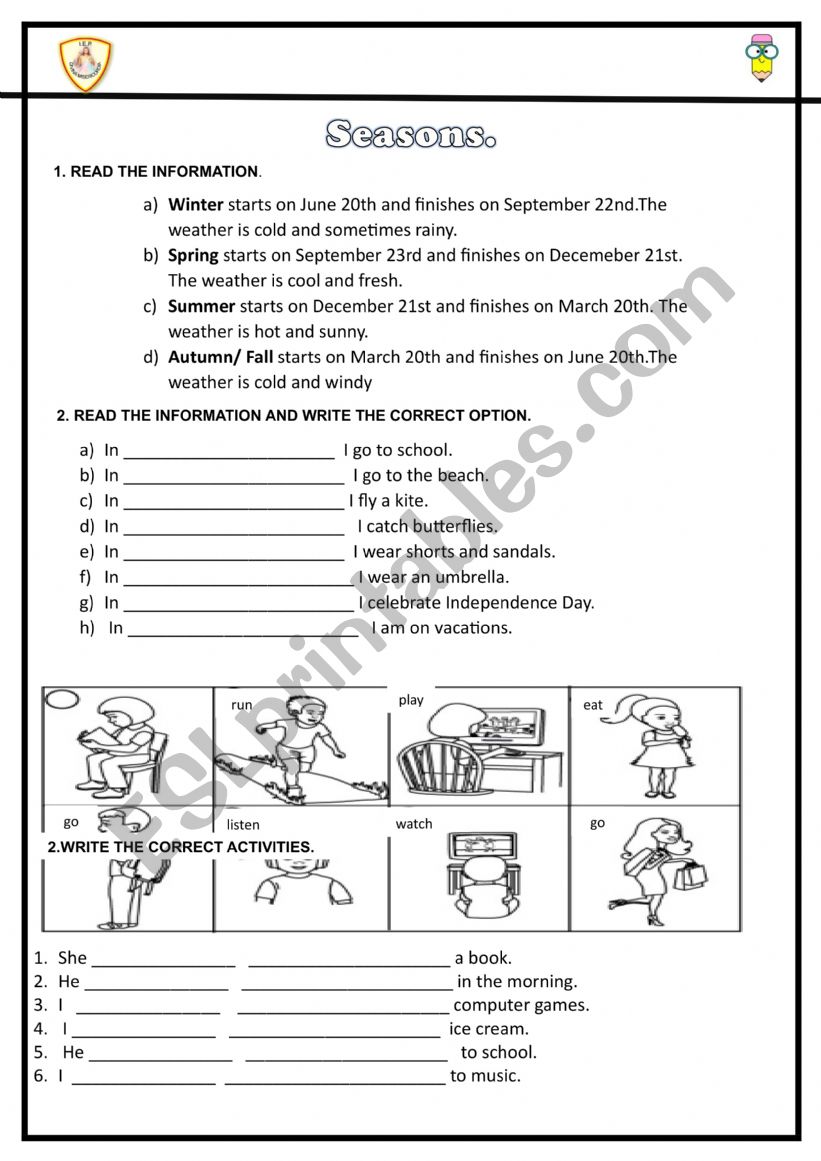 seasons worksheet