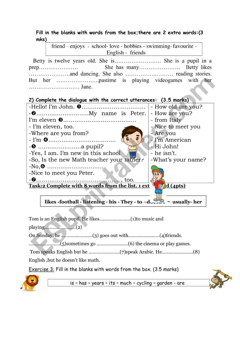 language tasks worksheet