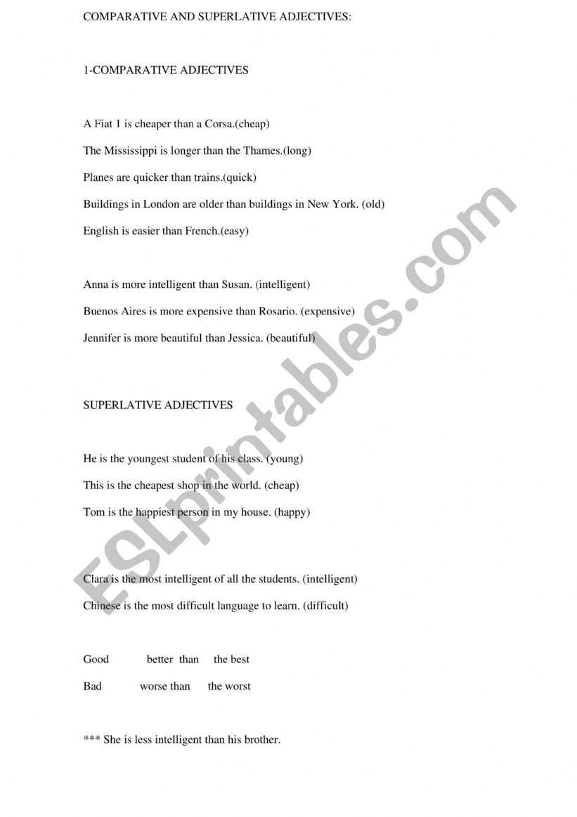 COMPARATIVE AND SUPERLATIVE ADJECTIVES