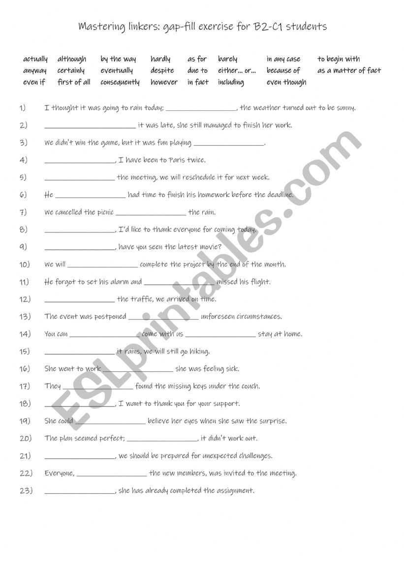 Mastering linkers gap-fill exercise for B2-C1 students 1