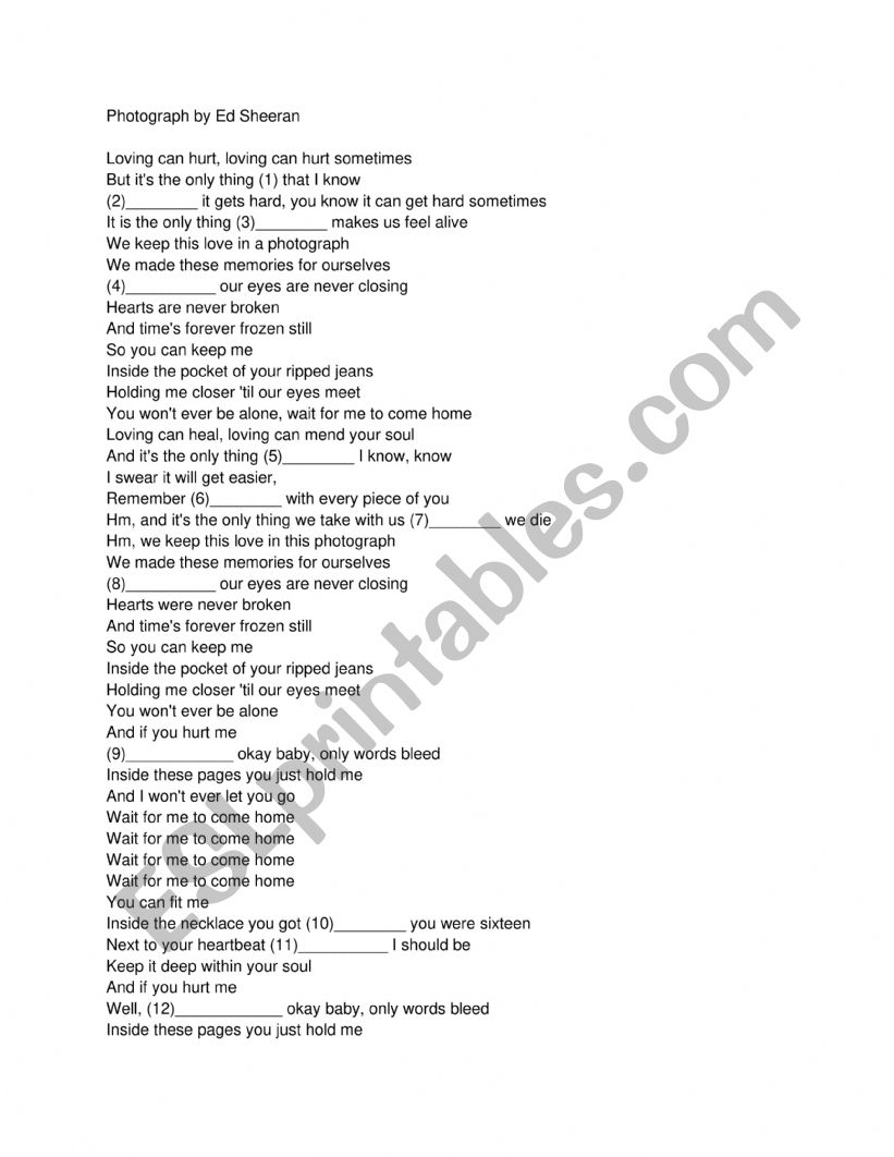 Photograph - Ed Sheeran  worksheet