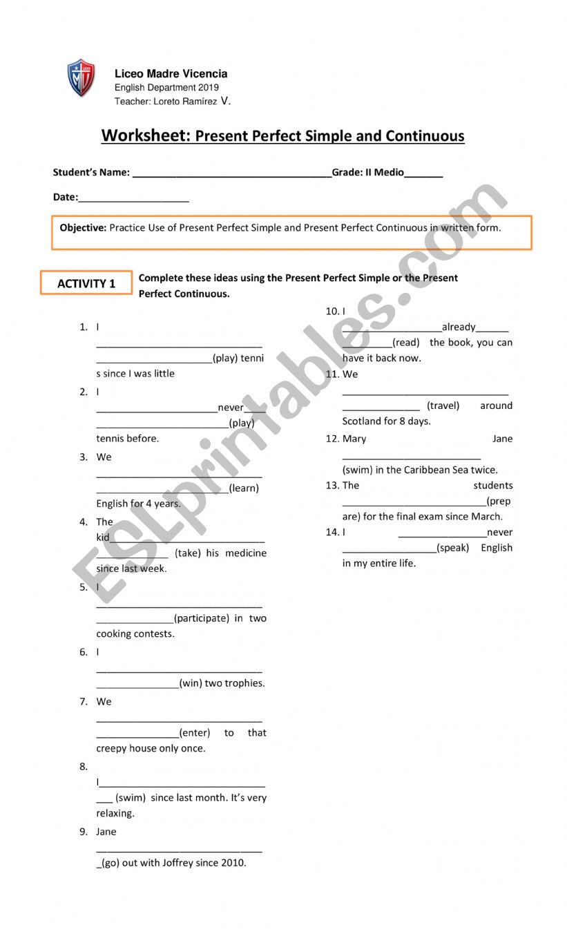 Present Perfect worksheet