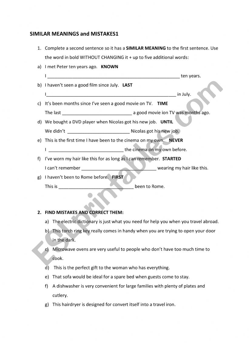 SIMILAR MEANINGS AND MISTAKES worksheet