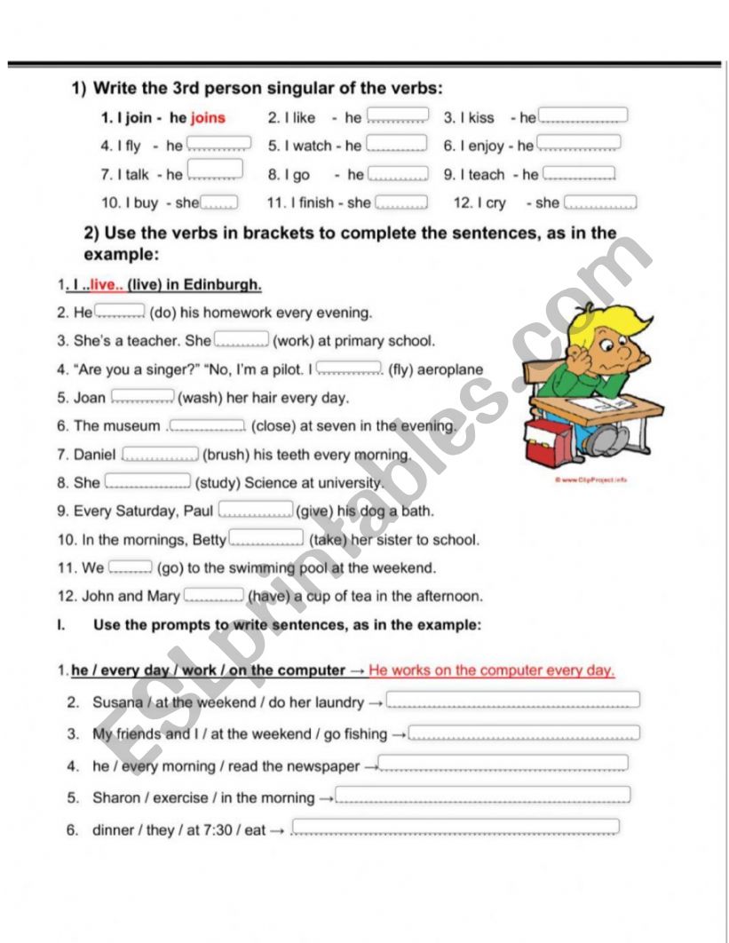 Present simple grammar drills worksheet
