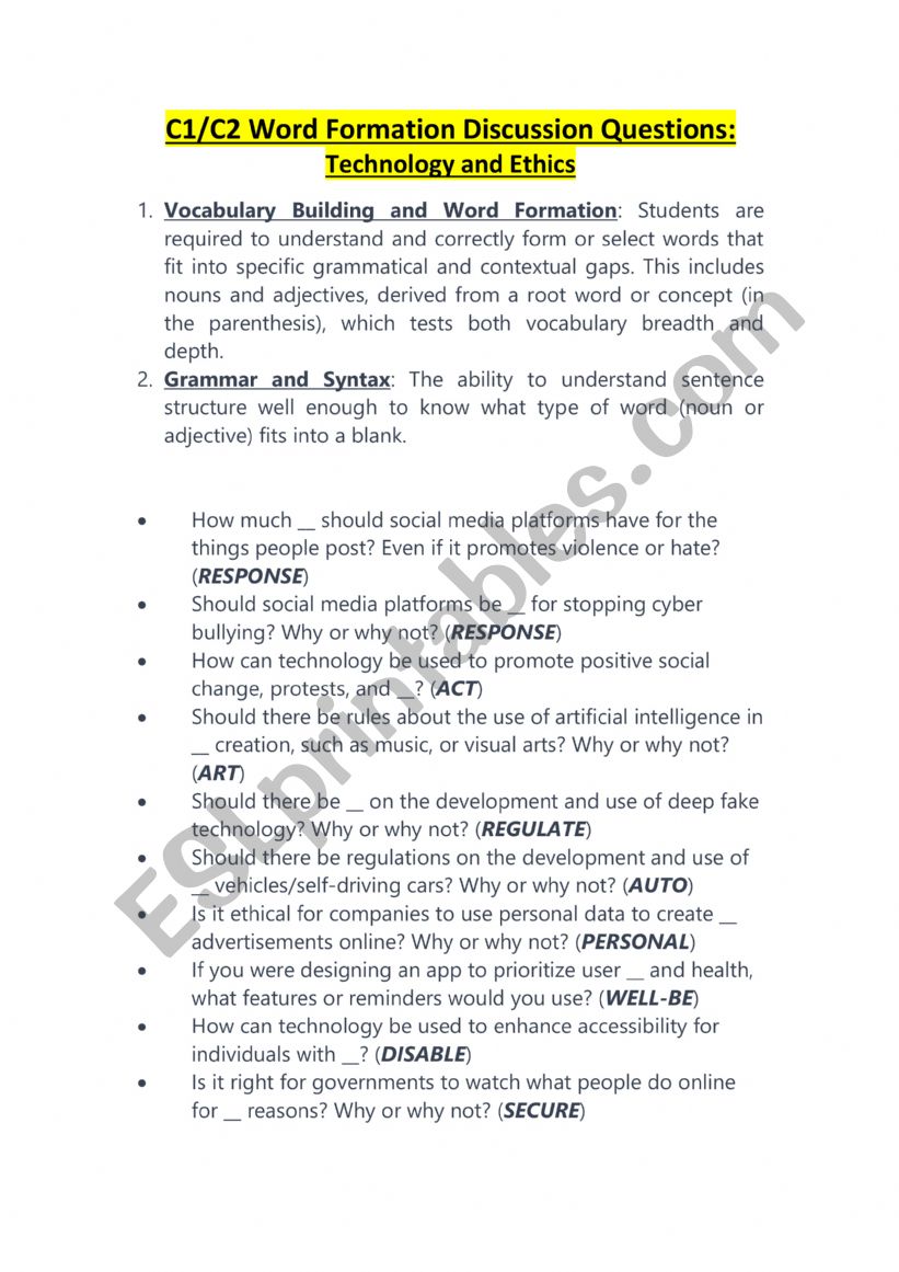 Word Formation (C1/C2) worksheet