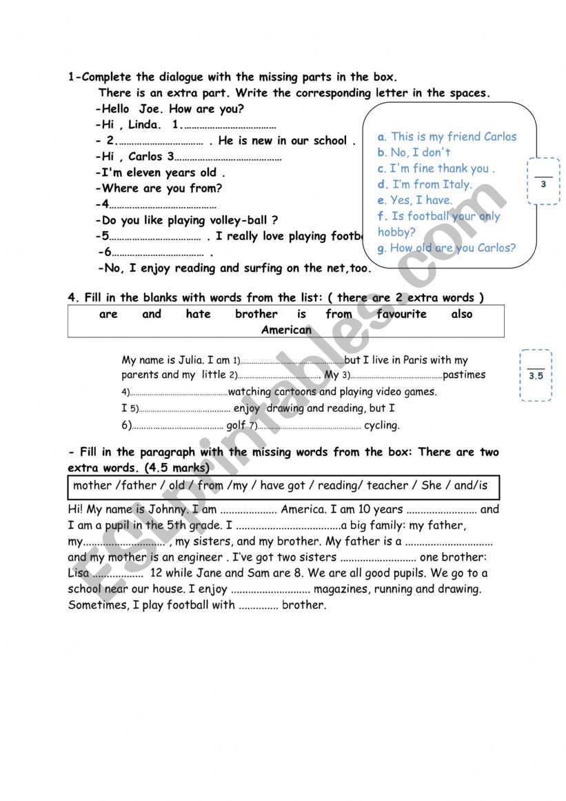 7th form language tasks worksheet