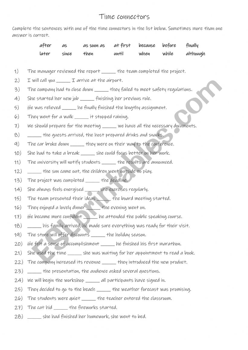 14 Time connectors worksheet