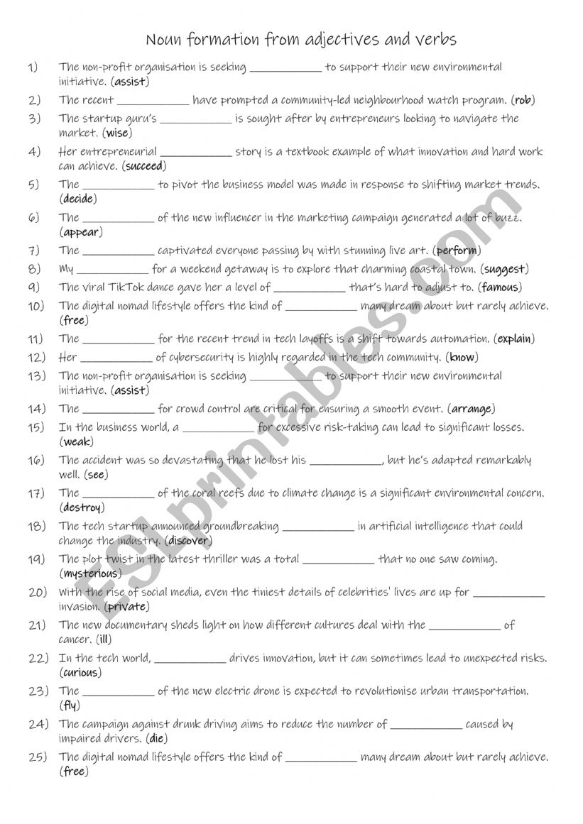 B1-B2 Noun formation from adjectives and verbs 