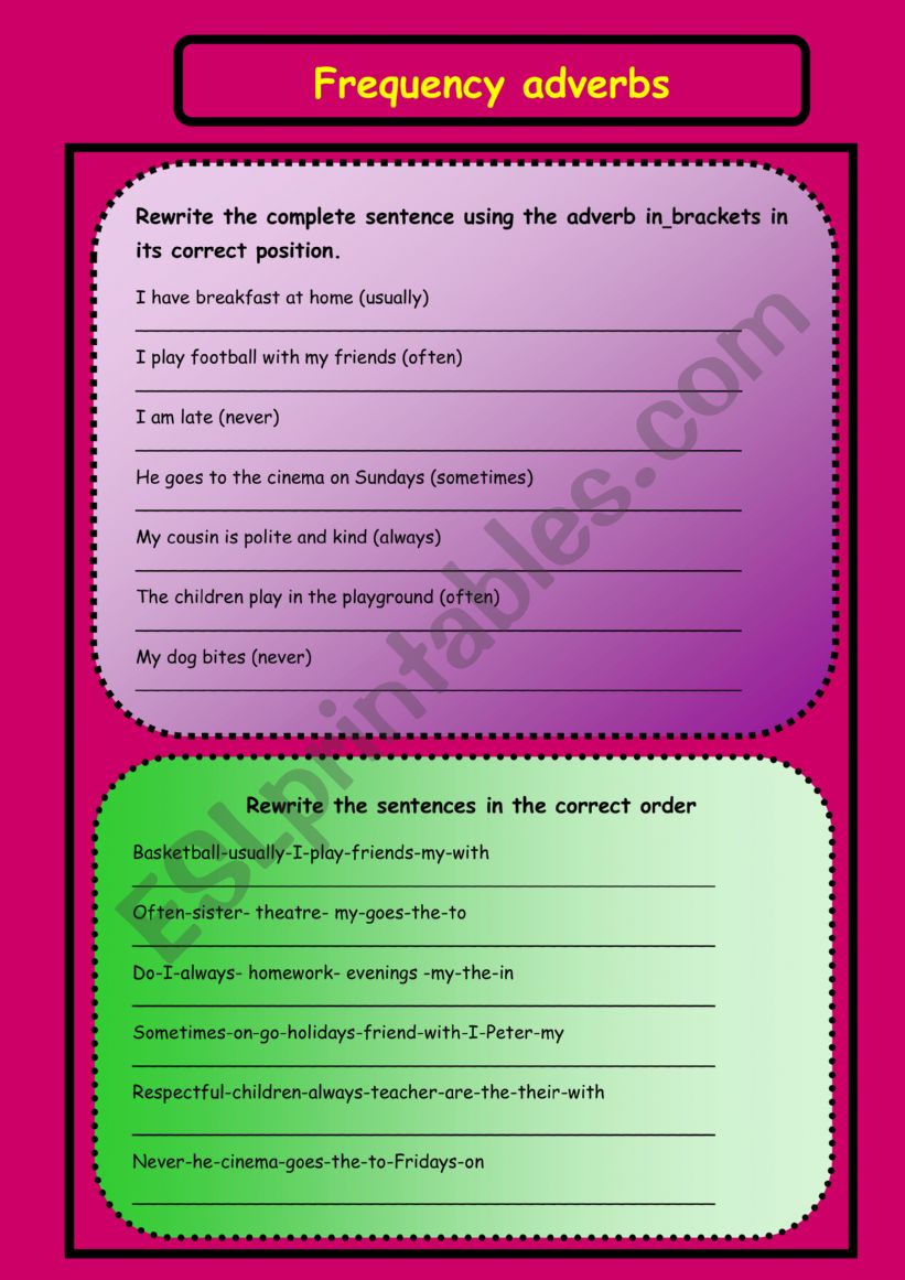 Frequency adverbs worksheet