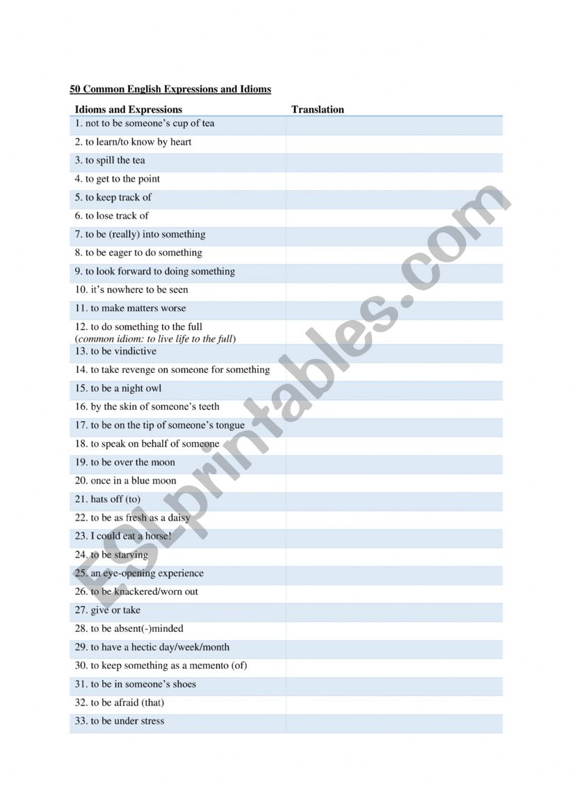 50 Common Expressions and Idioms 