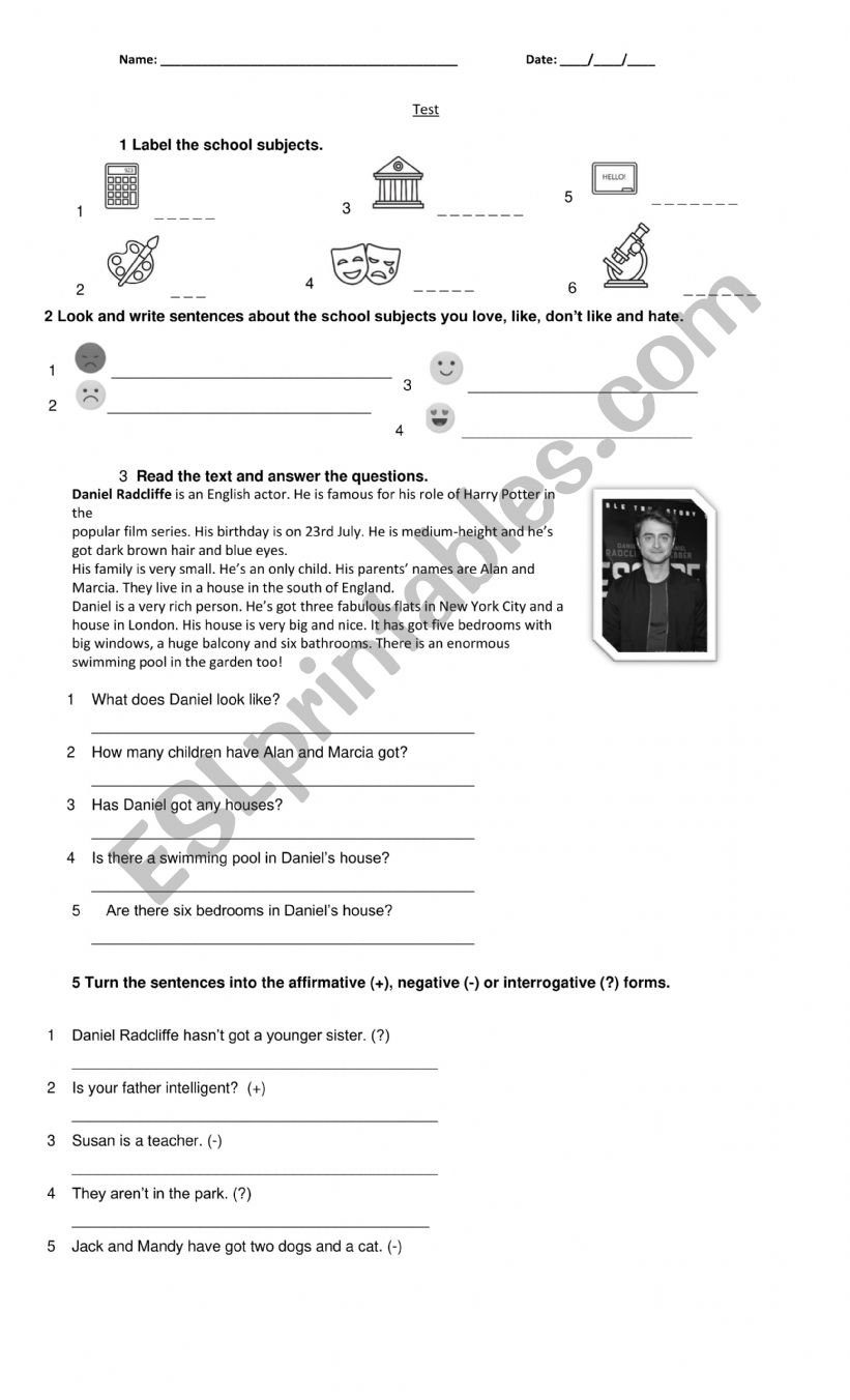 english test worksheet