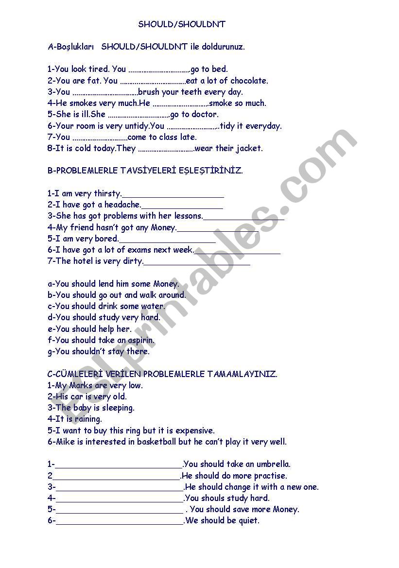 should-shouldn´t - ESL worksheet by esesgirl