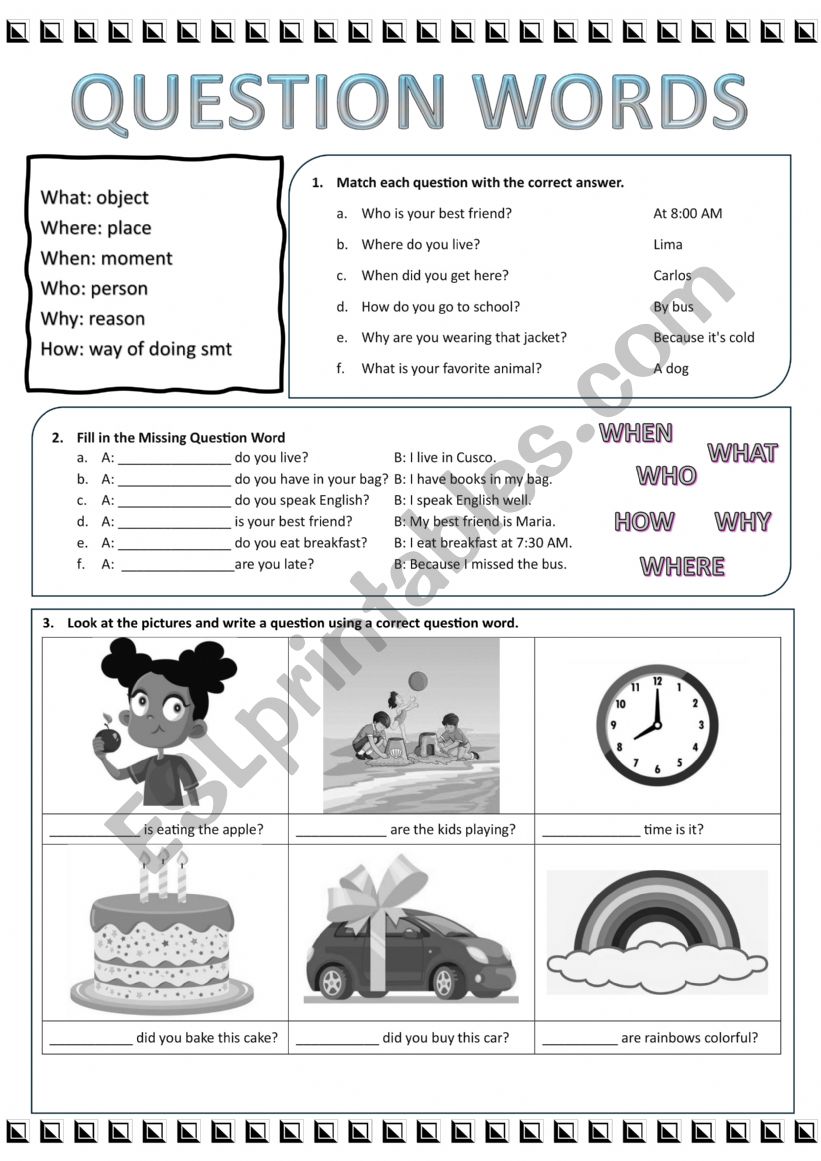 Question Words worksheet