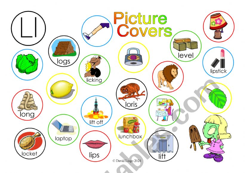 Ll Picture Covers: An exercise in phonics with answer key and cumulative notes.