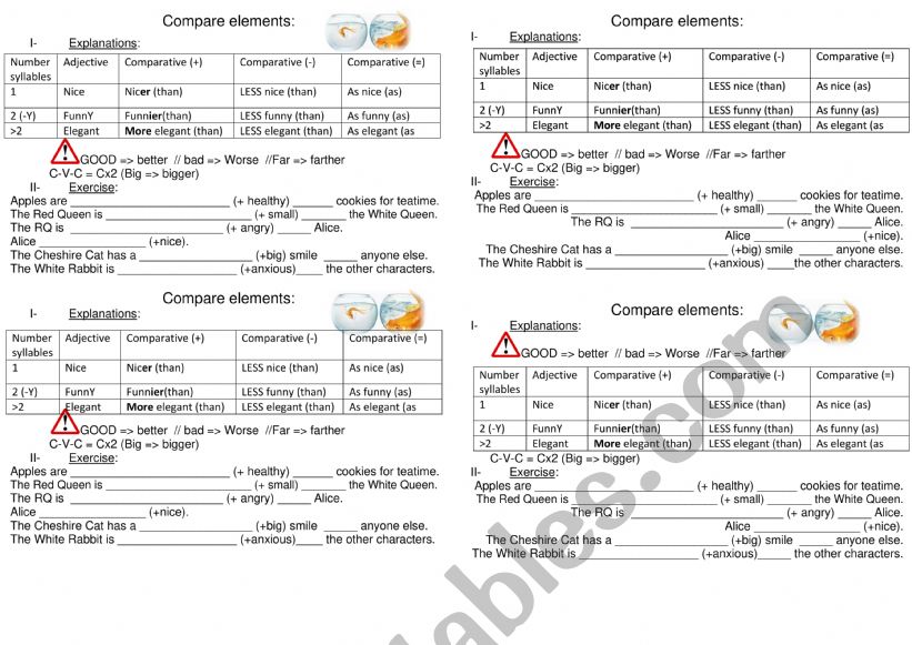 Alice in Wonderland - compare worksheet