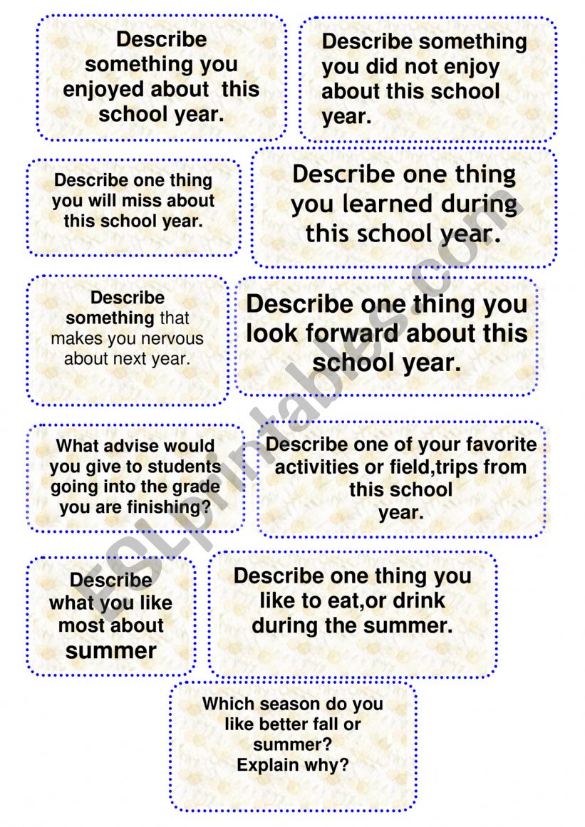 Speaking cards worksheet