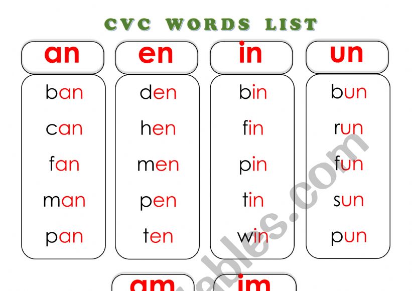 CVC WORD FAMILIES worksheet