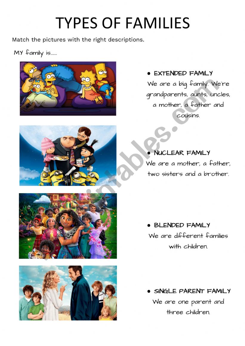 Types of Families worksheet