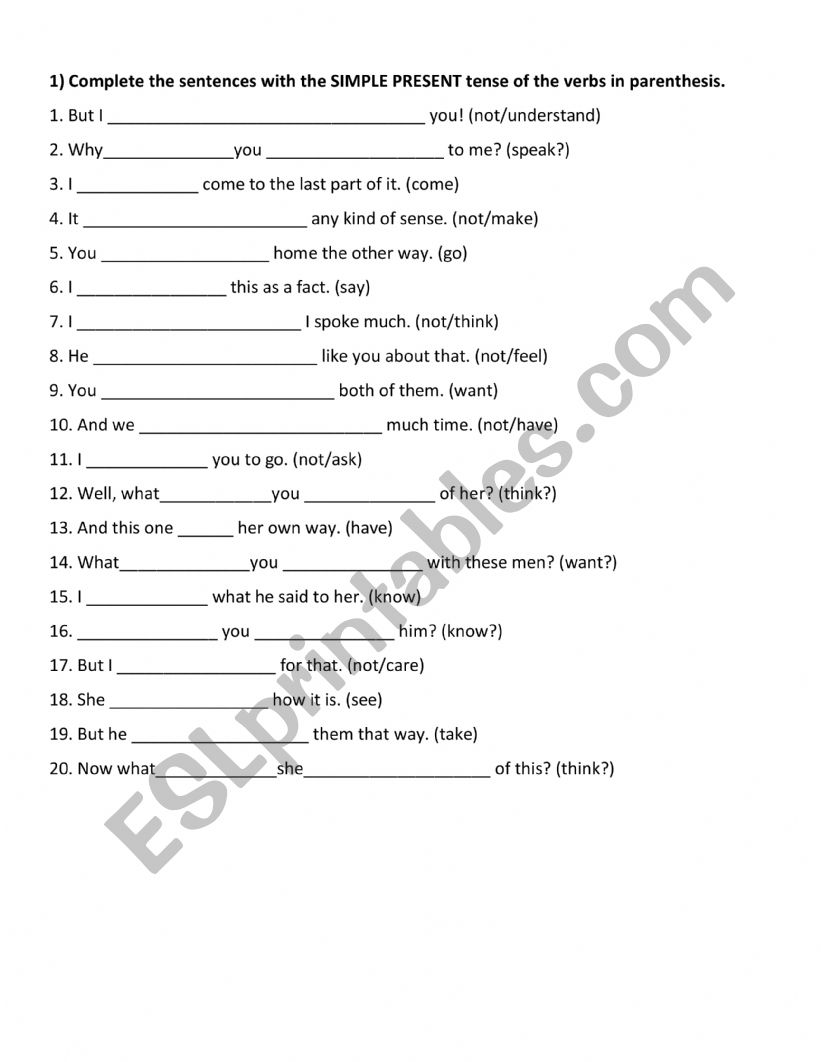 SimplePreent worksheet