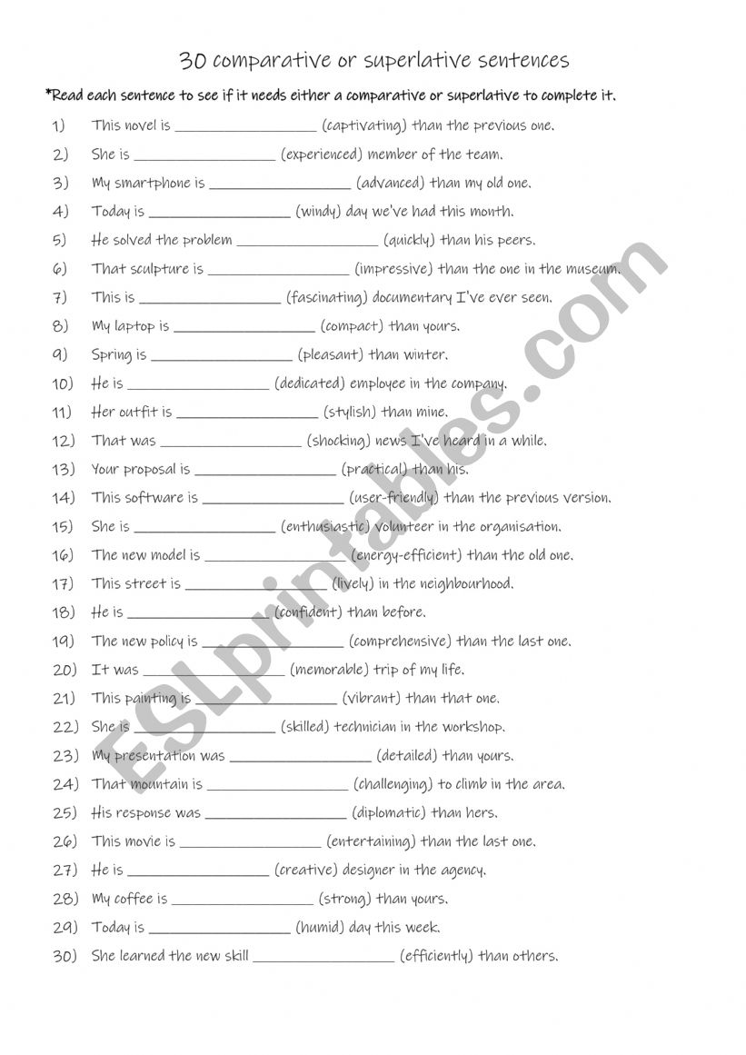 B1 30 comparative or superlative sentences