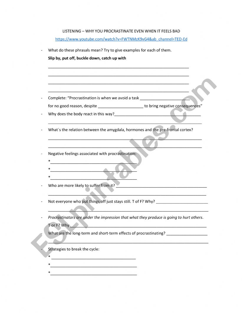 Procrastination, listening worksheet