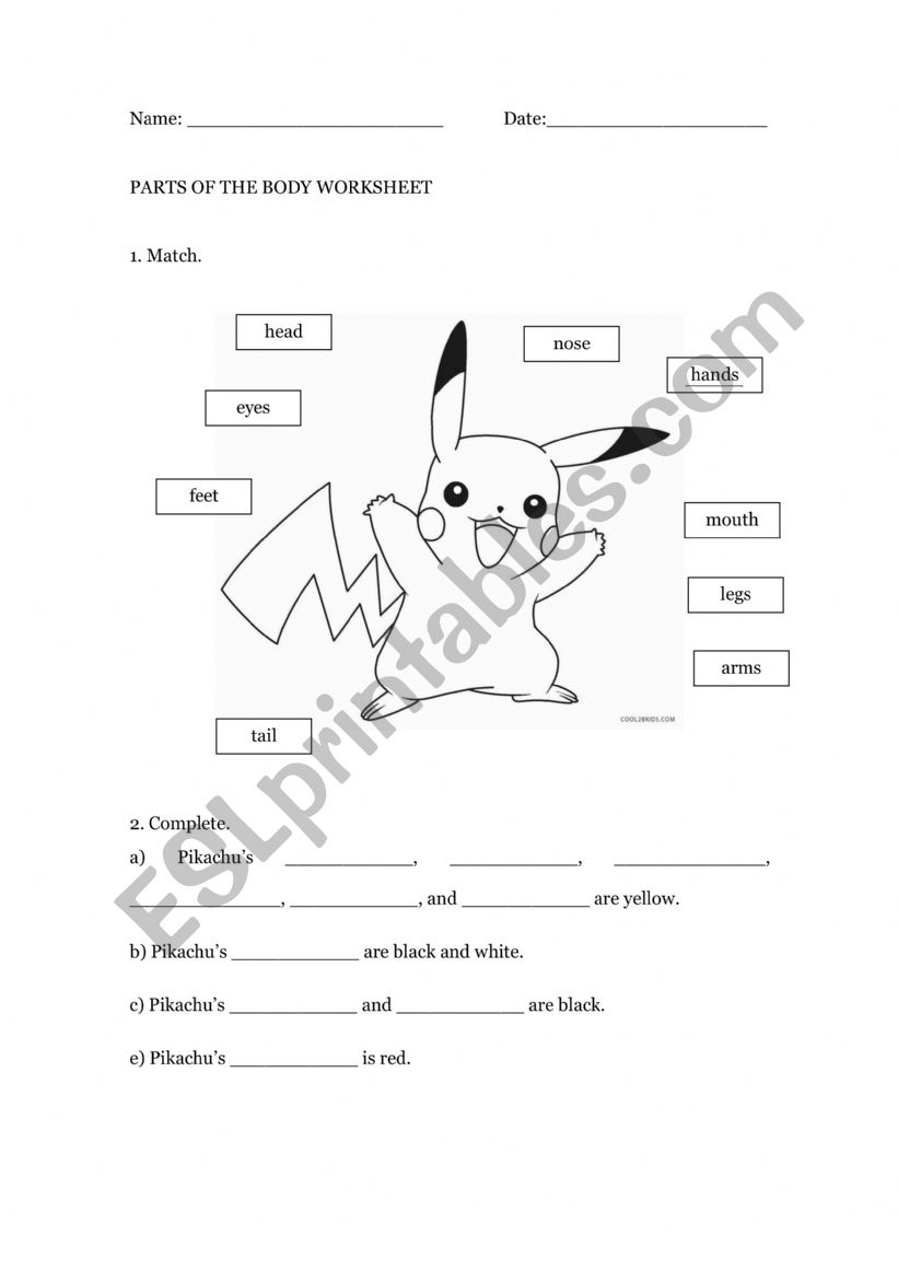 Parts of the Body - Pokemon (Pikachu)