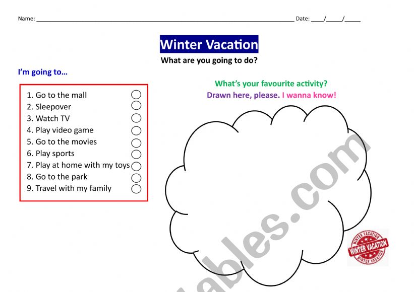 Winter vacation worksheet