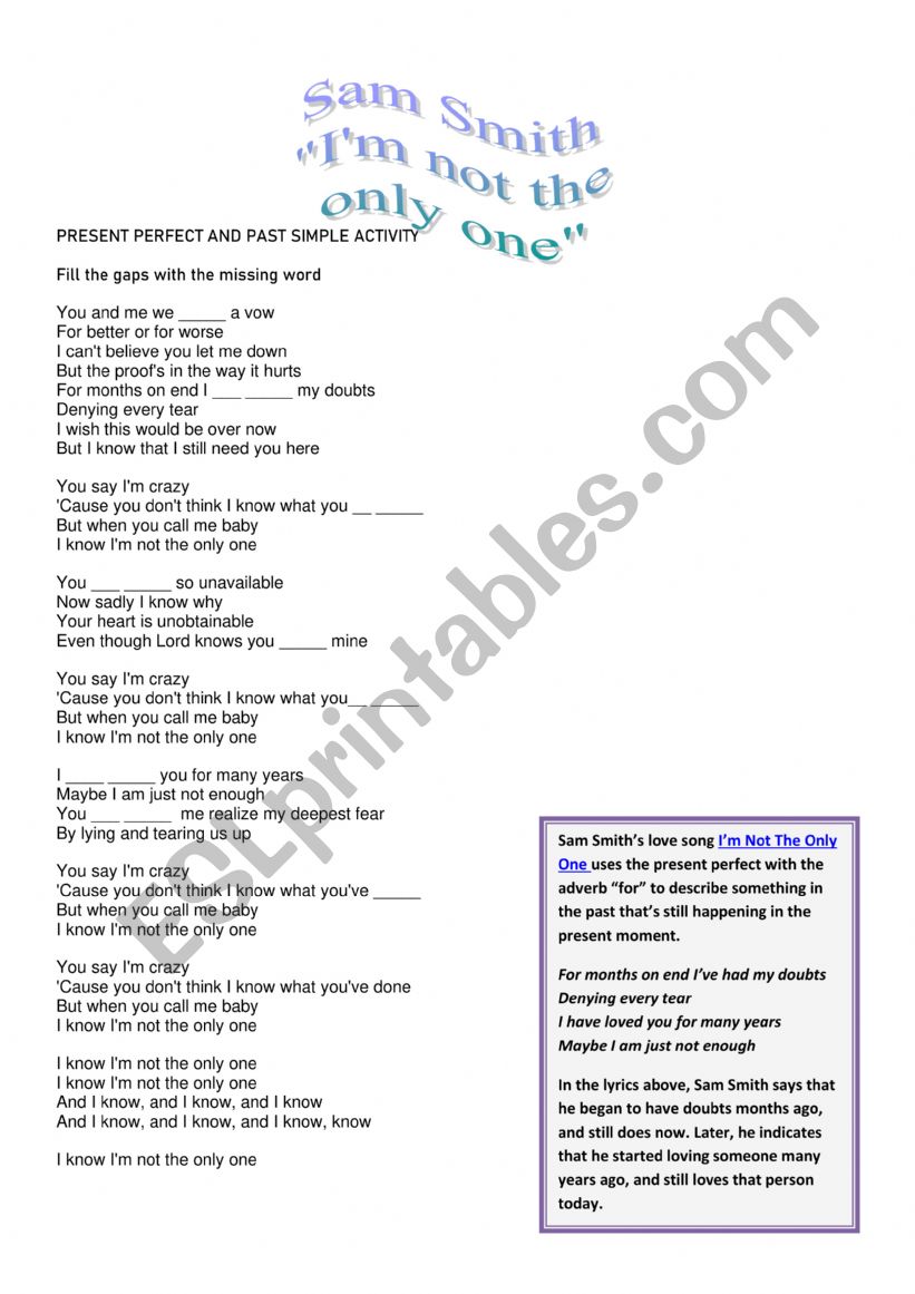 Sam Smith worksheet