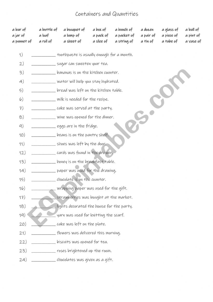 A2-B1 Containers and Quantities