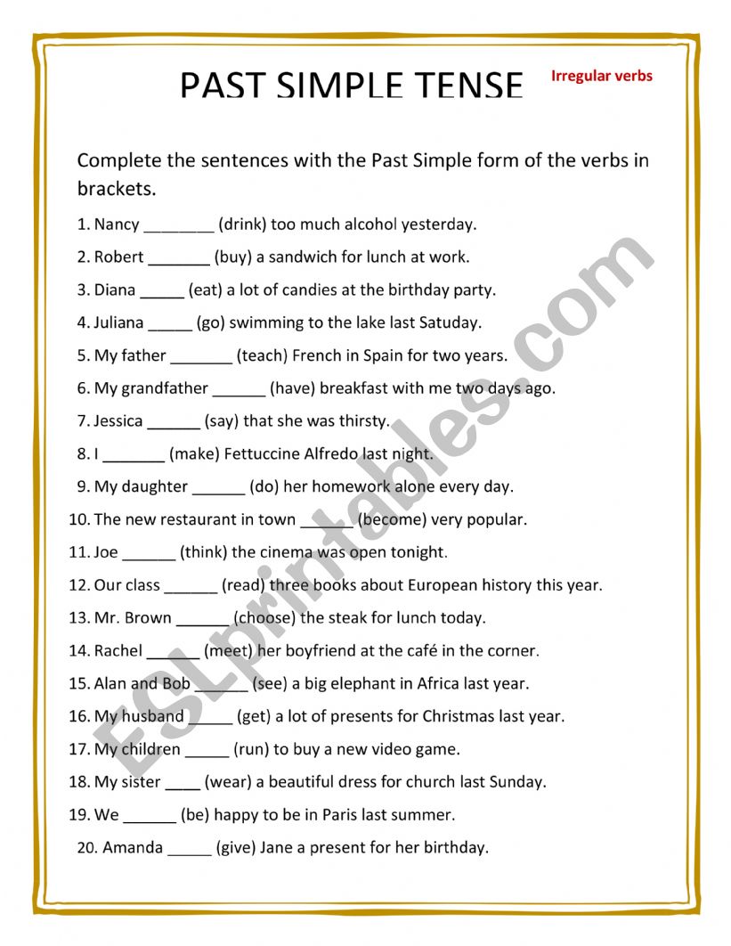 SIMPLE PAST worksheet