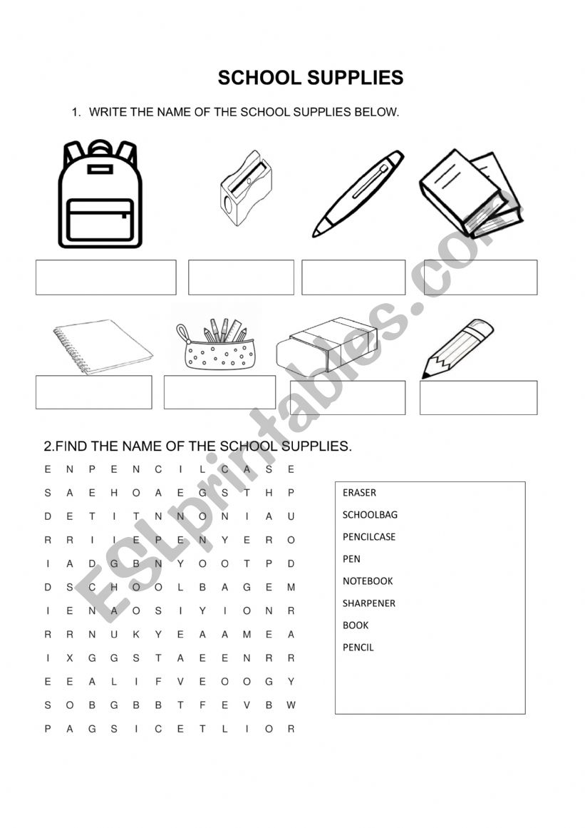 School Supplies worksheet