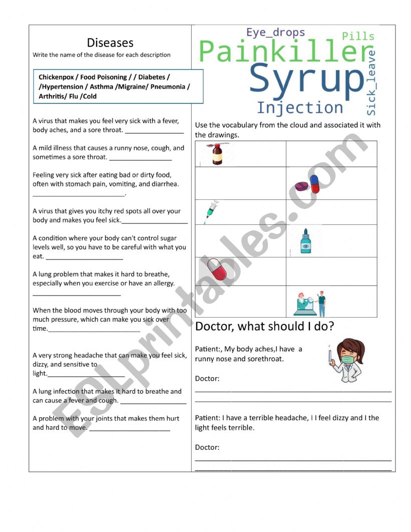 ilnesses worksheet