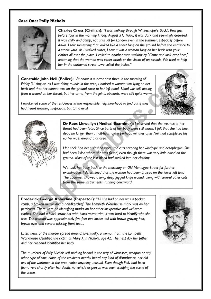 Jack the Ripper - Victim One worksheet