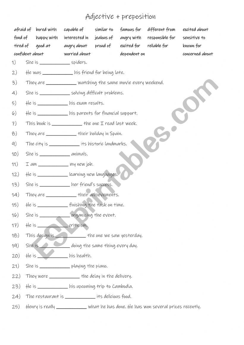 B1+  25 Adjectives + prepositions