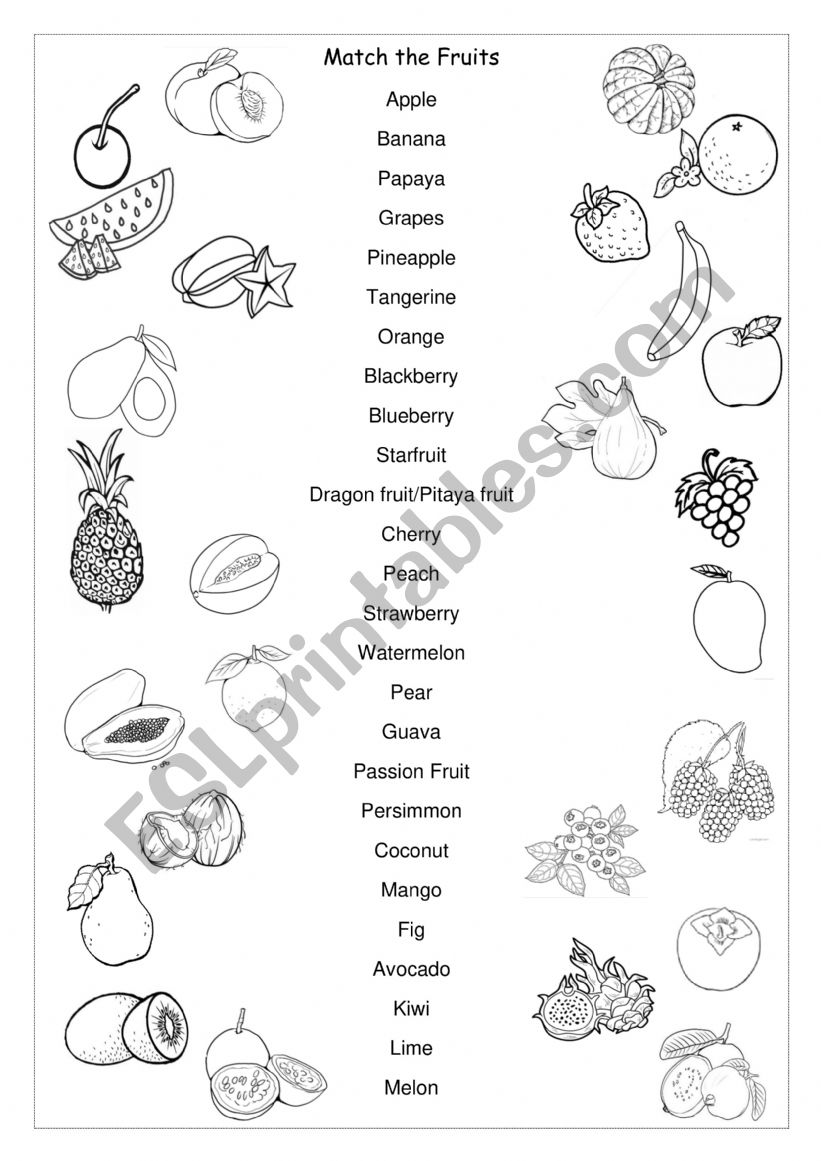 Match and Color the Fruits. worksheet