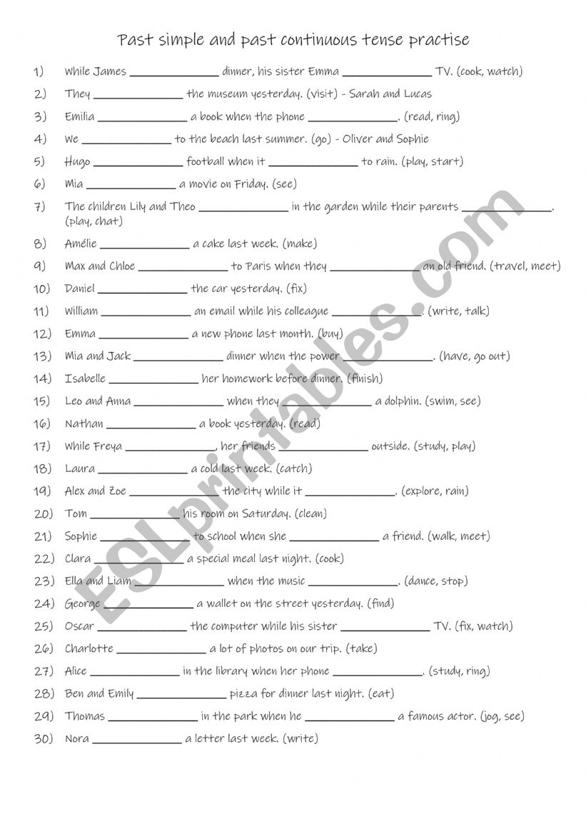 A2 Past simple and past continuous tense practise