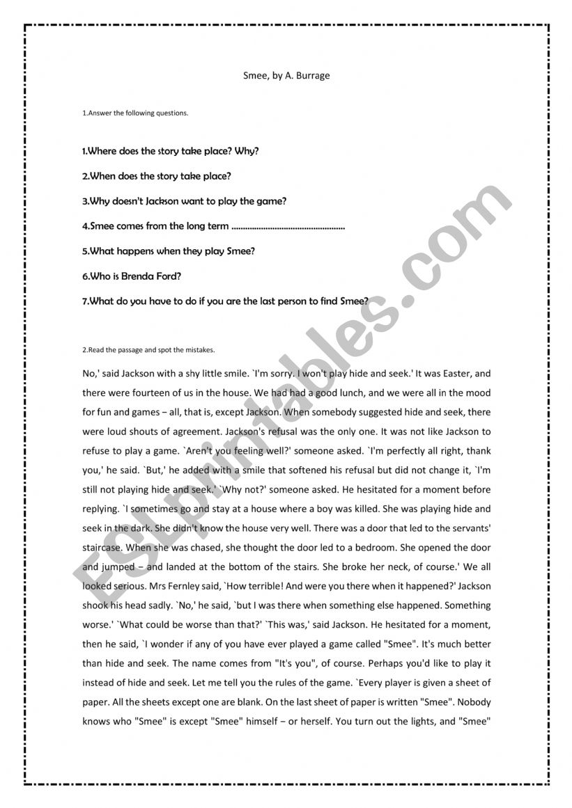 Ghost Stories - Smee worksheet