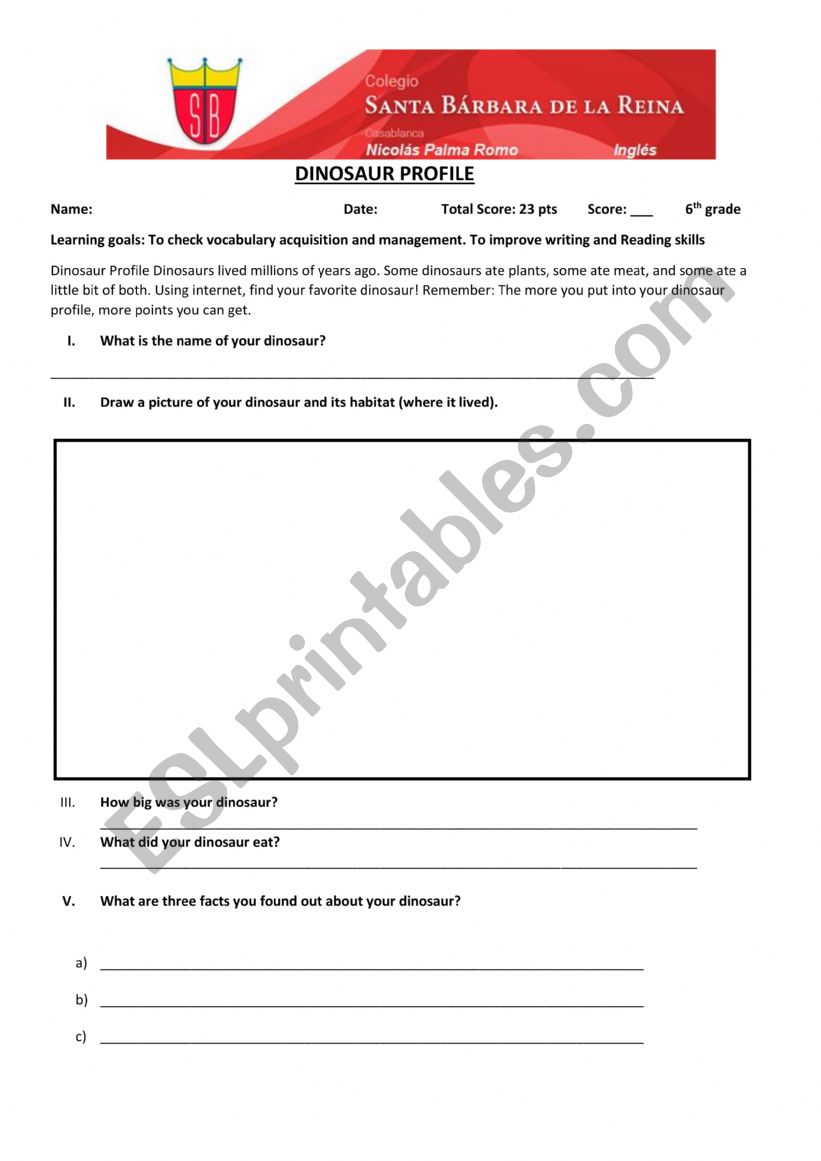 Dinasour worksheet