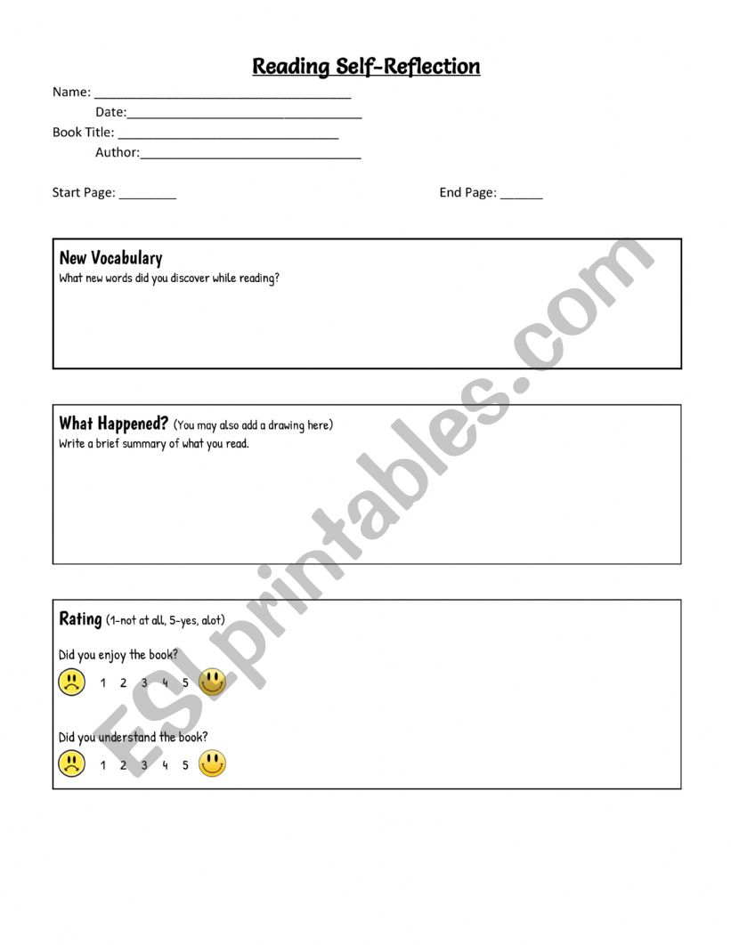 Reading Reflection worksheet