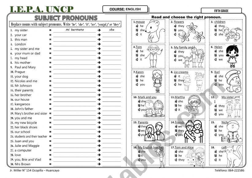 SUBJECT PRONOUNS worksheet