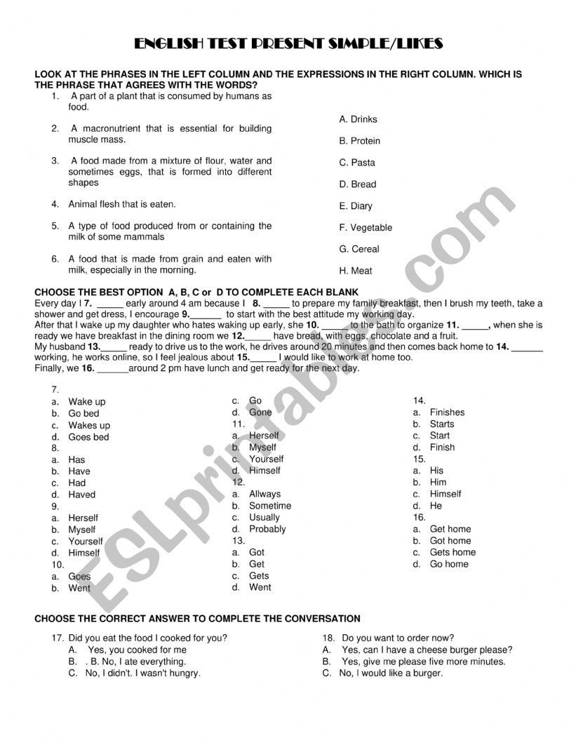 PRESENT SIMPLE/QUANTIFIERS AND LIKES TEST