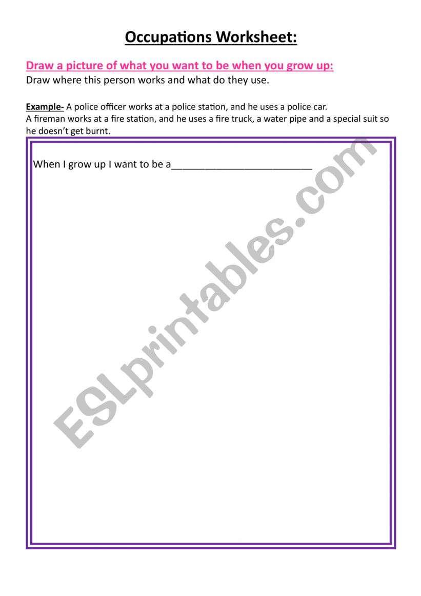 occupations worksheet worksheet