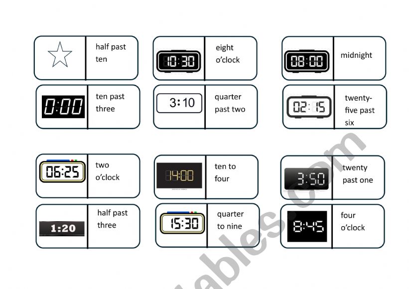 Telling the time dominoes digital clocks