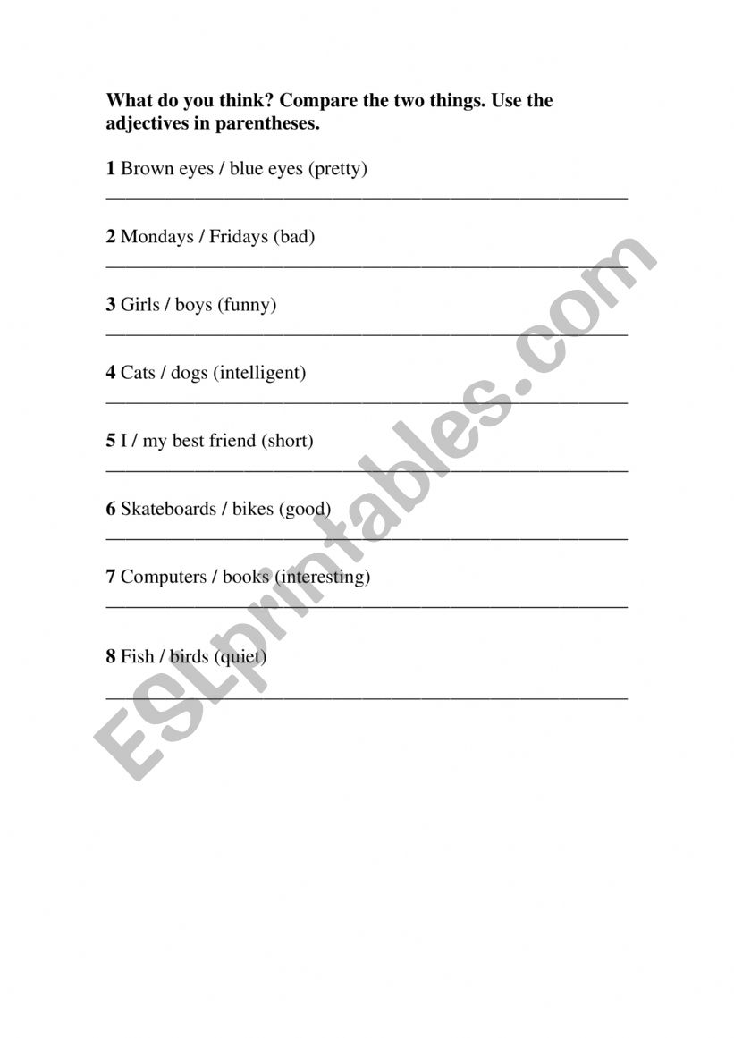 Comparative worksheet