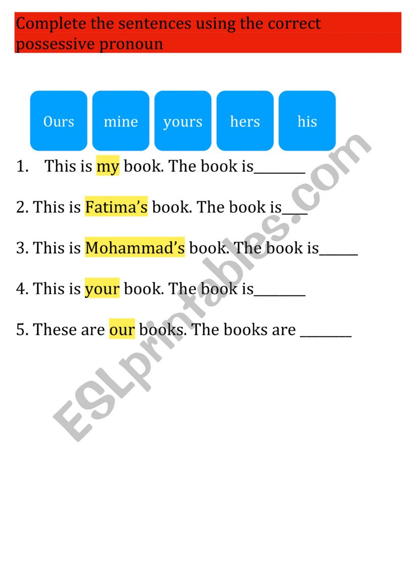 Possessive pronouns  worksheet