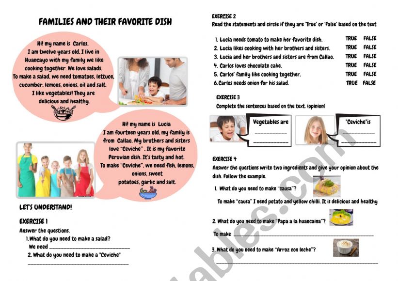 Favorite dish 2 worksheet