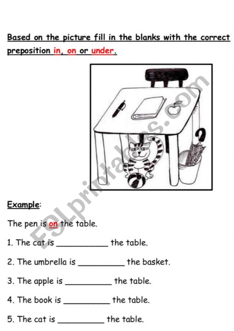 prepositions simple in, on, under